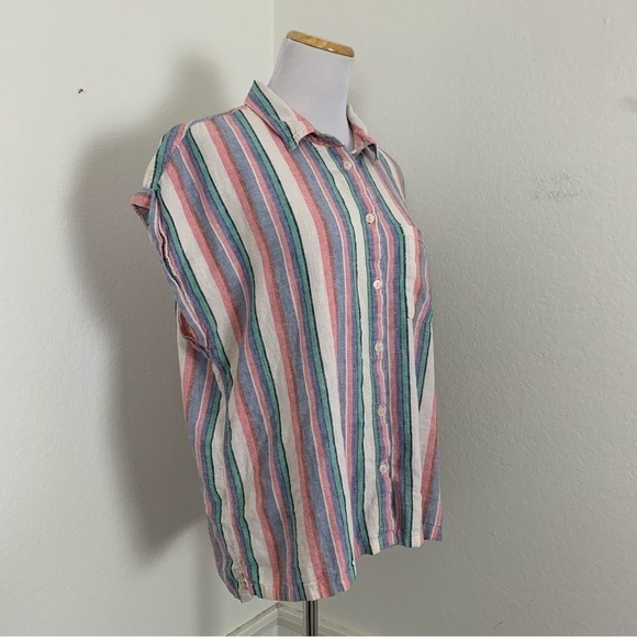 Orvis Linen Rayon Striped Cap Sleeve Button Front Shirt Women’s Size Large - Picture 17 of 17